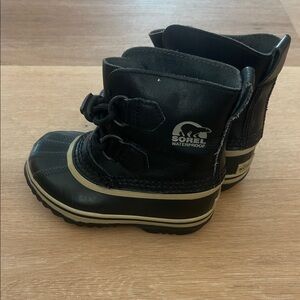 Sorel Kids Black and Cream Waterproof Snow Boots